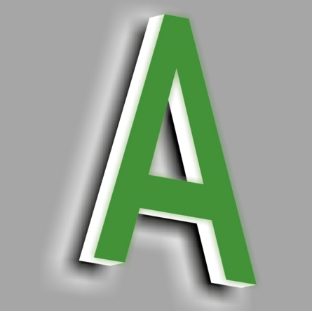 Geheel lichtreclame led letter, groen en wit Geheel verlichte led letter, groen en wit